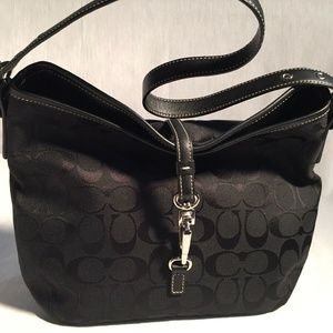 Coach Black Canvas Hobo Bag w/ Lobster Clasp